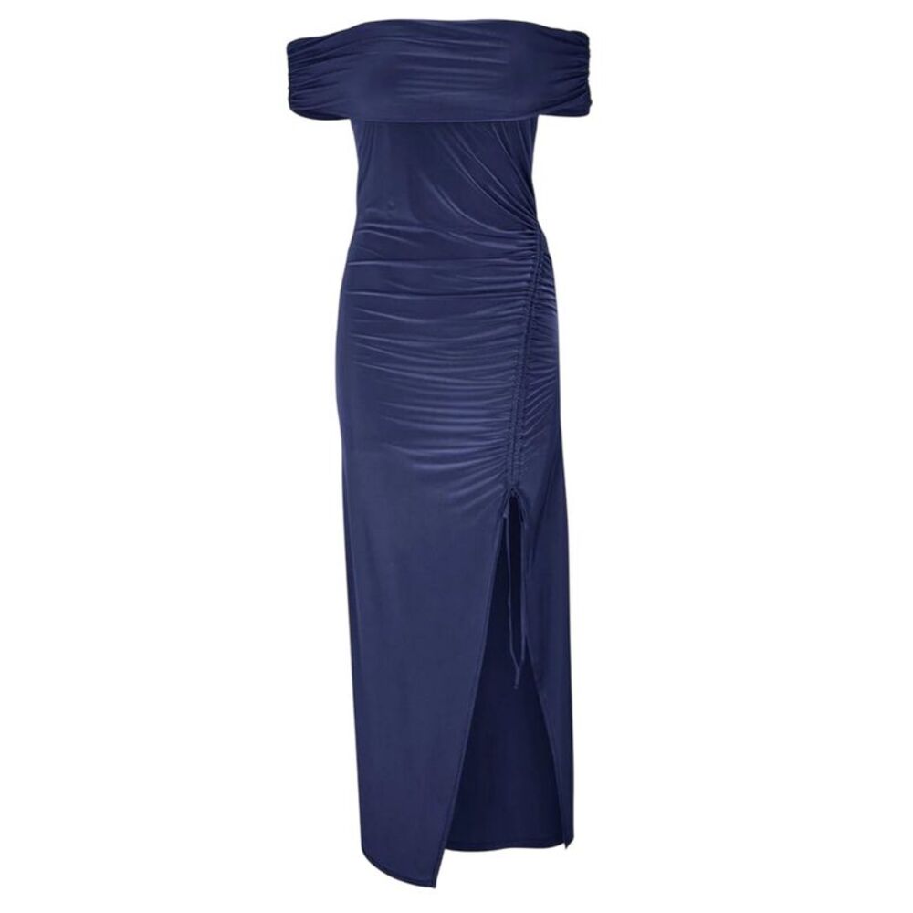 Biba Womens/Ladies Ruched Bardot Maxi Dress / Navy
